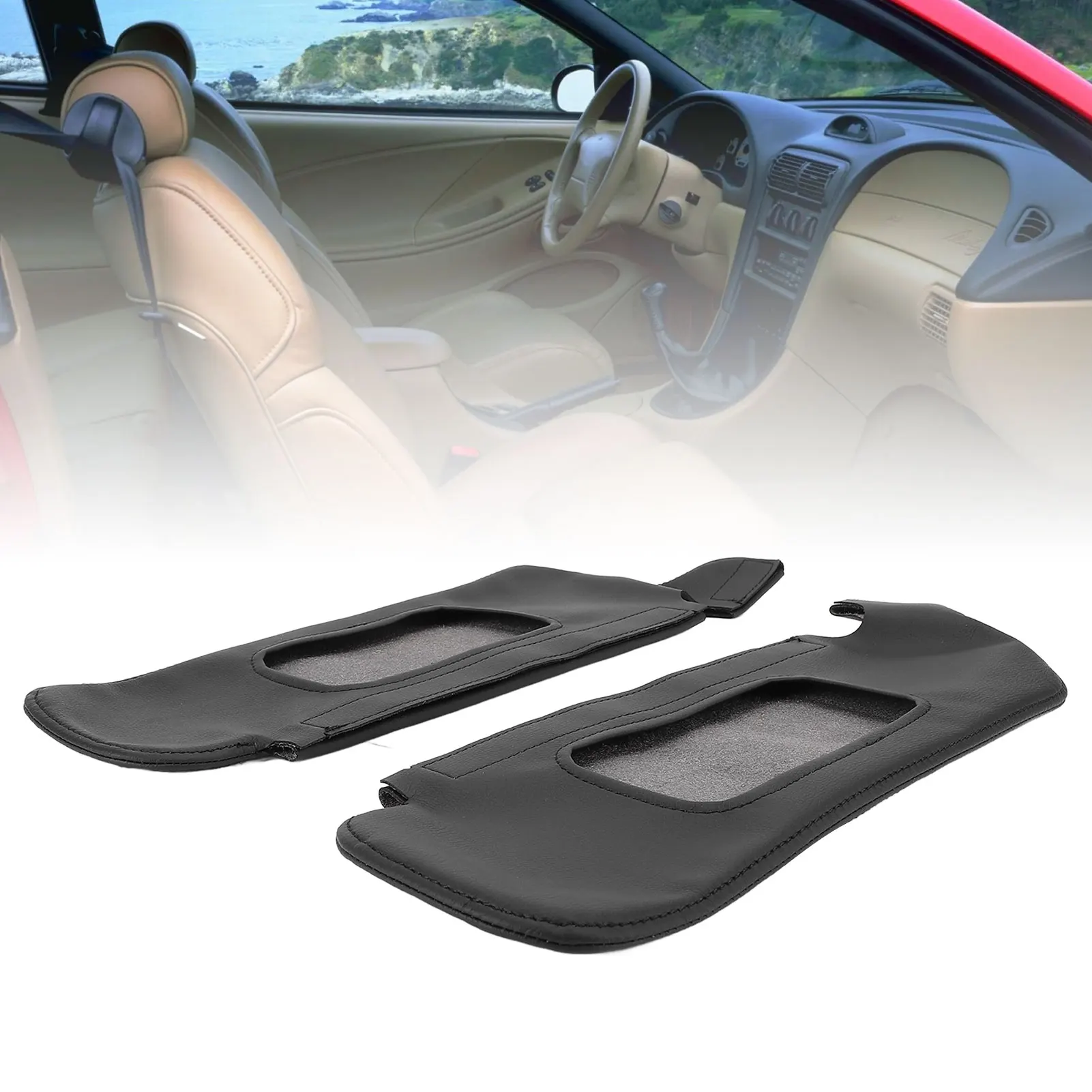 

2 шт., защитный чехол для солнцезащитного козырька из искусственной кожи, стильный вид, устойчивый к царапинам, сменный чехол для солнцезащитного козырька для Mustang 1994-2004 гг.