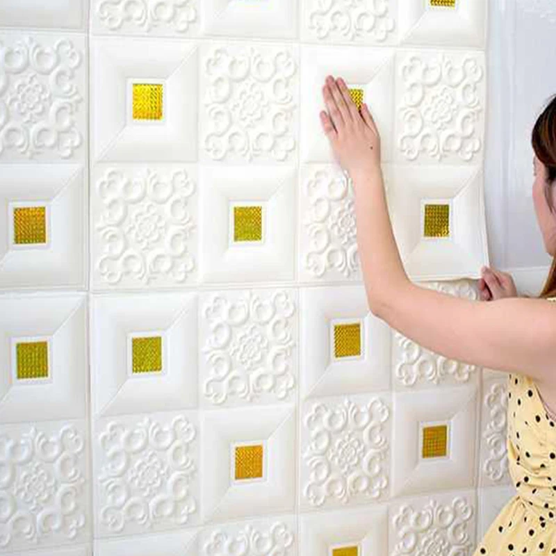 3D Foam Tile Brick Wall Sticker 1-10Pcs 70cmx70cm Waterproof Self Adhesive Wallpaper Kitchen Bedroom Household Indoor Wall Decor