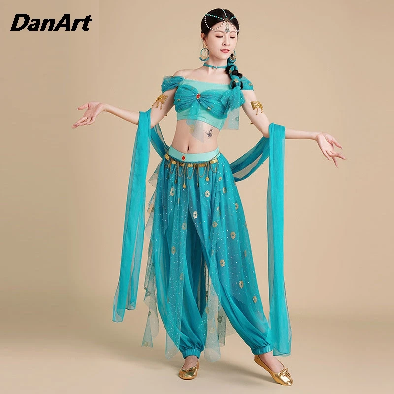 Women China Dunhuang Flying Dance Attire Indian Belly Dance Costume Adult Princess Cosplay Performance Costume Clothing Suit