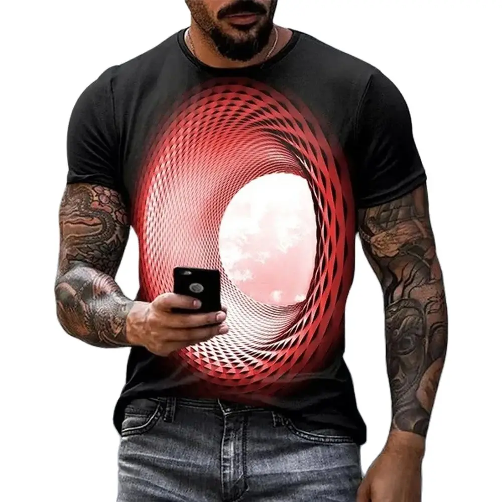 Fashion Hot Sales Personality Fun Sky graphic t shirts For Men New Casual Three-dimensional Vortex Printed Oversized O-neck Tee