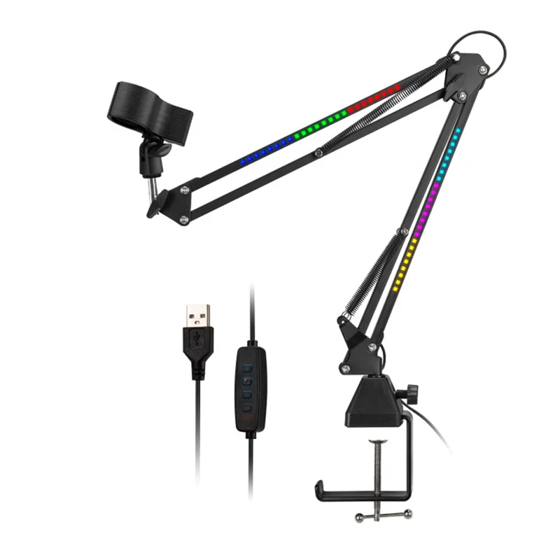 

【Shop Now】Microphone Bracket RGB Microphone Arm Stand With RGB Light Rotatable Suspension Boom Scissor Stand