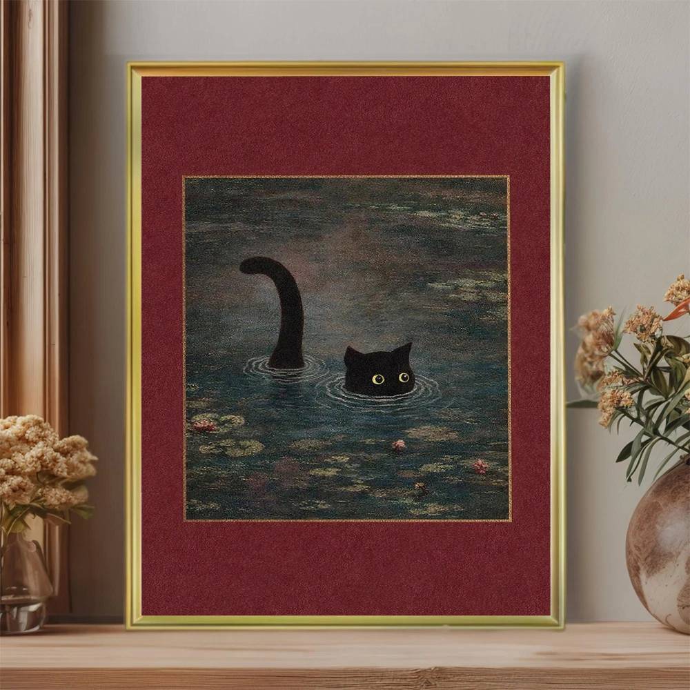1pc frameless Cozy Cats Painting Poster Funny Cat Art Prints Canvas Painting Red Series Wall Art Pictures Home Living Room Moder