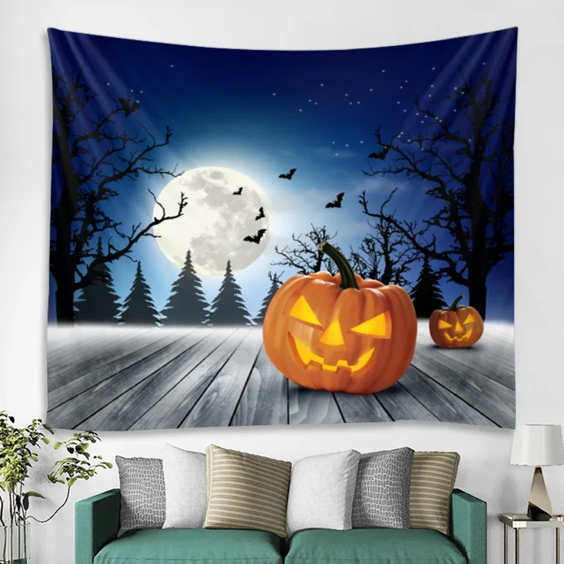 Halloween Tapestry Art Blanket Curtain Hanging Home Bedroom Living Room Decoration Ghost Scary Pumpkin Skull Bat Castle