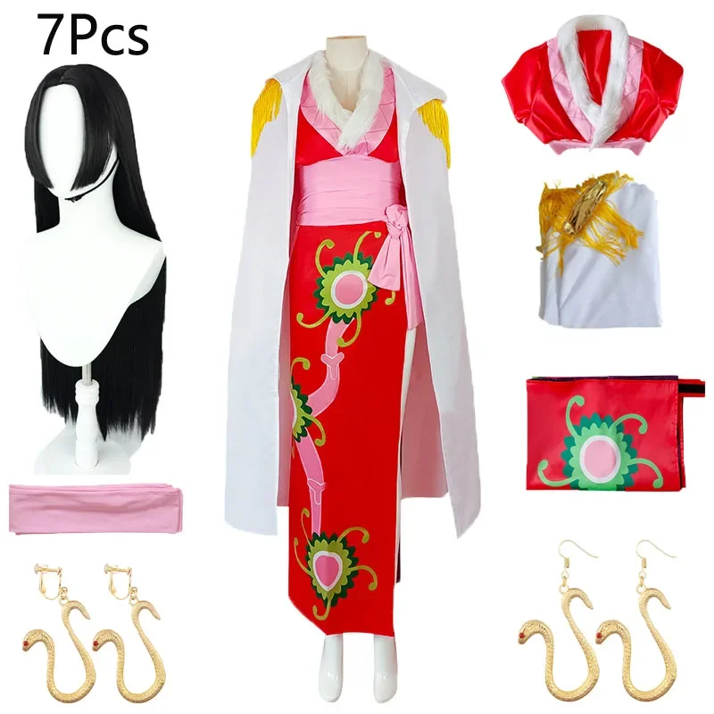 

Anime Boa·Hancock Cosplay Costume Red Dress Cloak Full Set Oka Shichibukai Female Emperor Role Play Suit Halloween Party