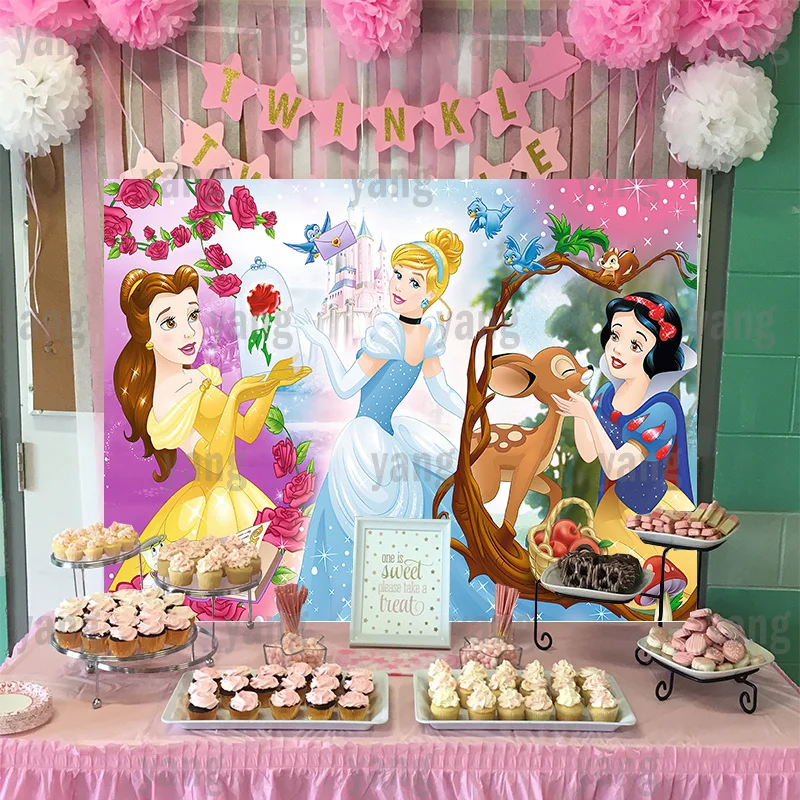 الحرة تخصيص ديزني الأميرة طفل حفلة خلفية القماش خلفية الأطفال ديزني حفلة عيد ميلاد الجدار زينة هدية عيد ميلاد