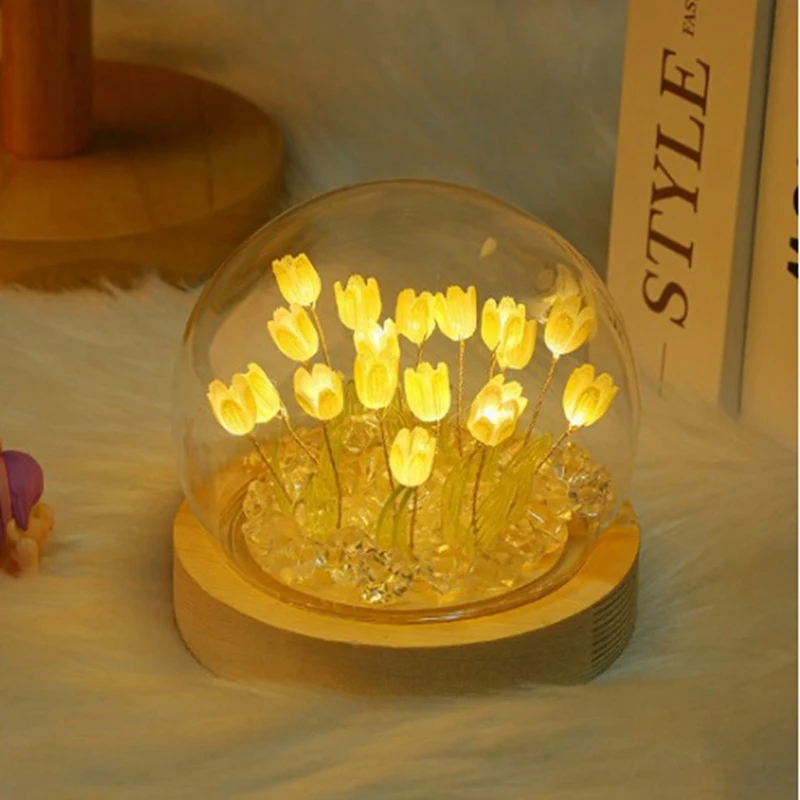 

Tulips Night Light Handmade DIY Tulip Girl Living Room Night Light Desktop Light Romantic Ambient Lamp