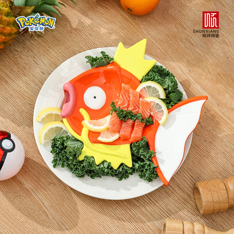 SHUNXIANG بوكيمون Magikarp السيراميك السوشي الساشيمي تخدم صينية، الإبداعية الأسماك على شكل السيراميك طبق سوشي صينية طعام #5