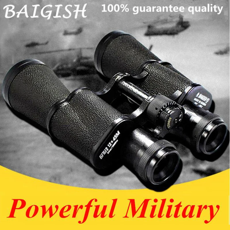 Baigish 12X45 High Power HD Binoculars ALL Metal Military Spyglass Lll Night Vision Telescope Wide-angle Pocket Zoom Russian