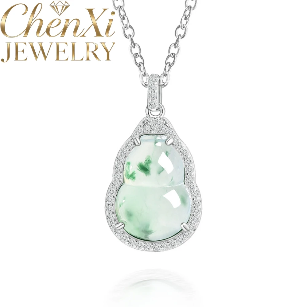 Natural Burmese A-Grade Icy Floral-Float Jadeite Mini Gourd Pendant With S925 Sterling Silver Mount Petite Exquisite Charms Gift