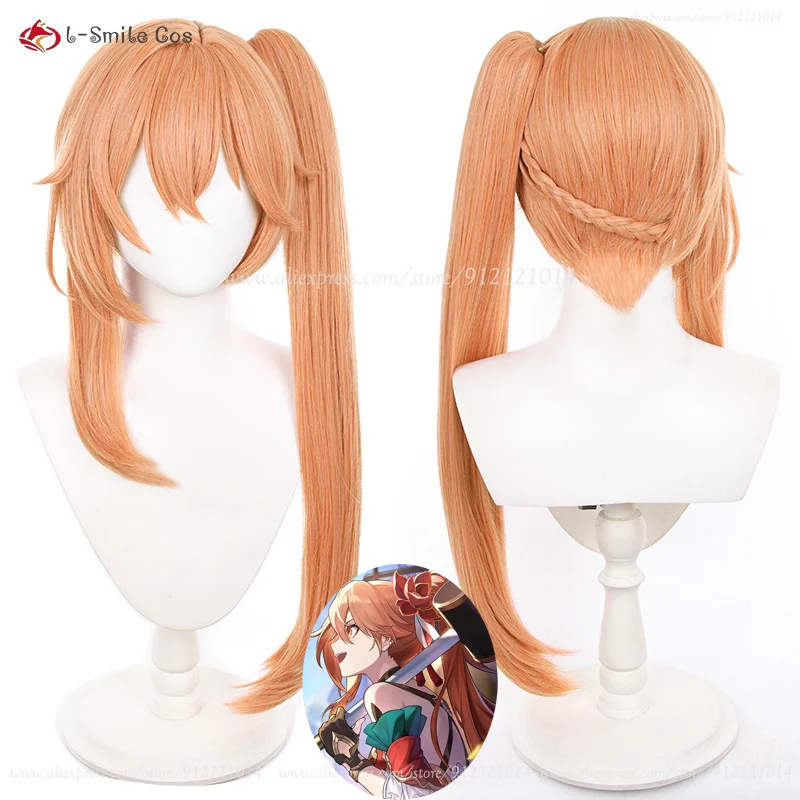 Peluca de Anime de juego para mujer, cabello sintético resistente al calor, 70cm, naranja, cola de caballo