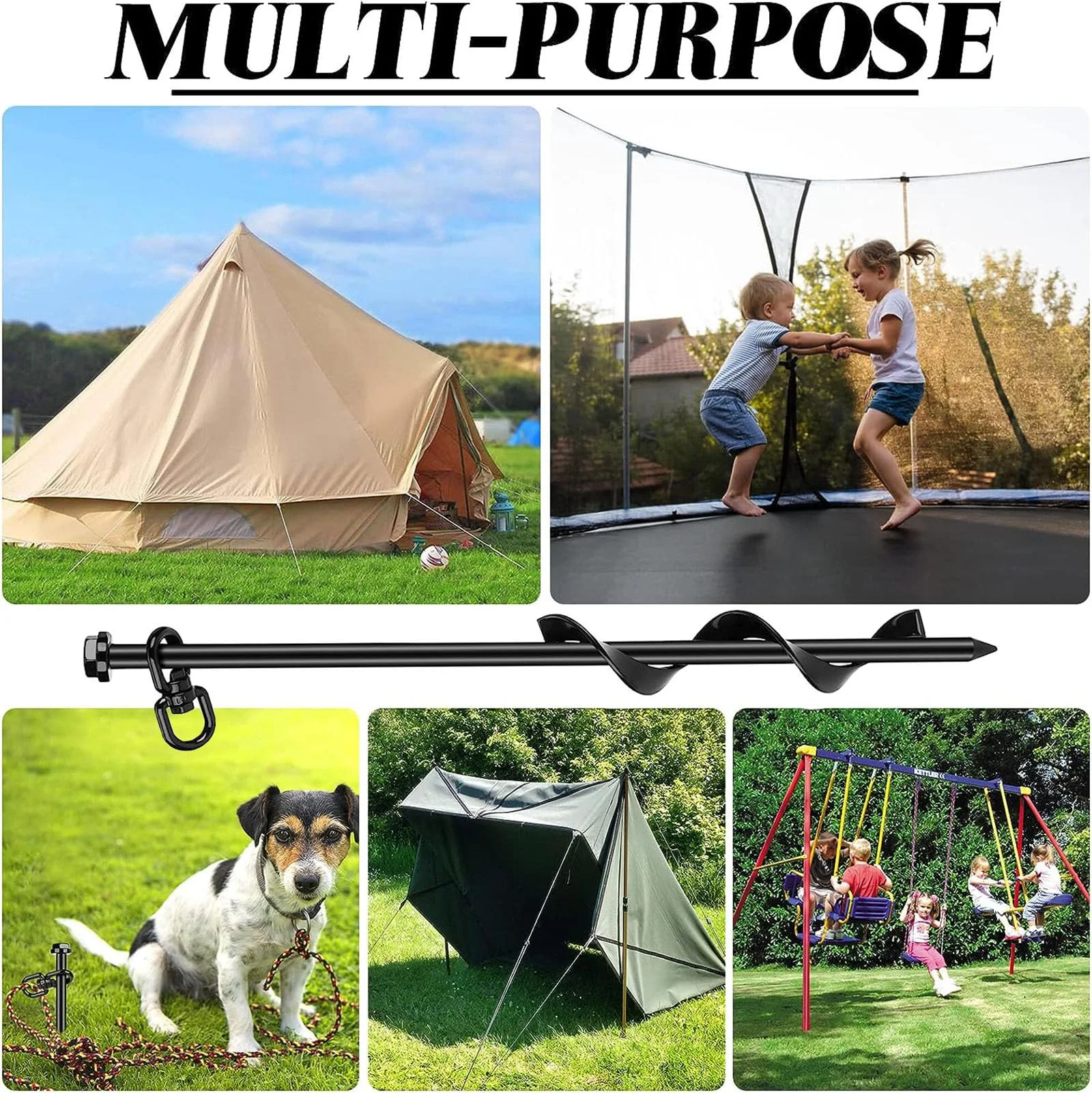 4-Pack 40cm Screwing Ground Anchor for Trampoline with Swing Adapter And Cross Handle Steel Swing Set Anchor