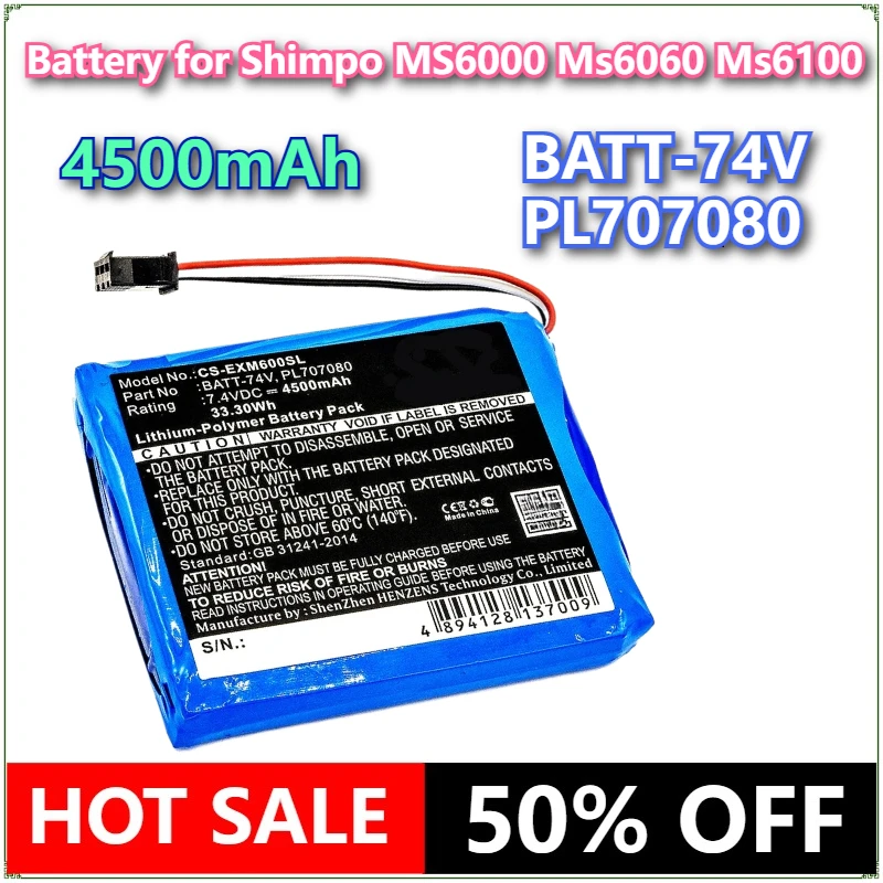 

4500mAh Storage Oscilloscopes Battery for Extech MS6000 Ms6060 Ms6100 Ms6200 MS6000 Oscilloscope BATT-74V PL707080 Shimpo Ms6000