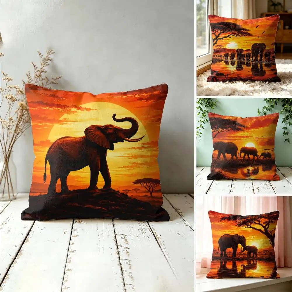 African Elephant Pillow Case Double-Sided Plush Sofa Cushion Covers Organic Breathable Invisible Zipper