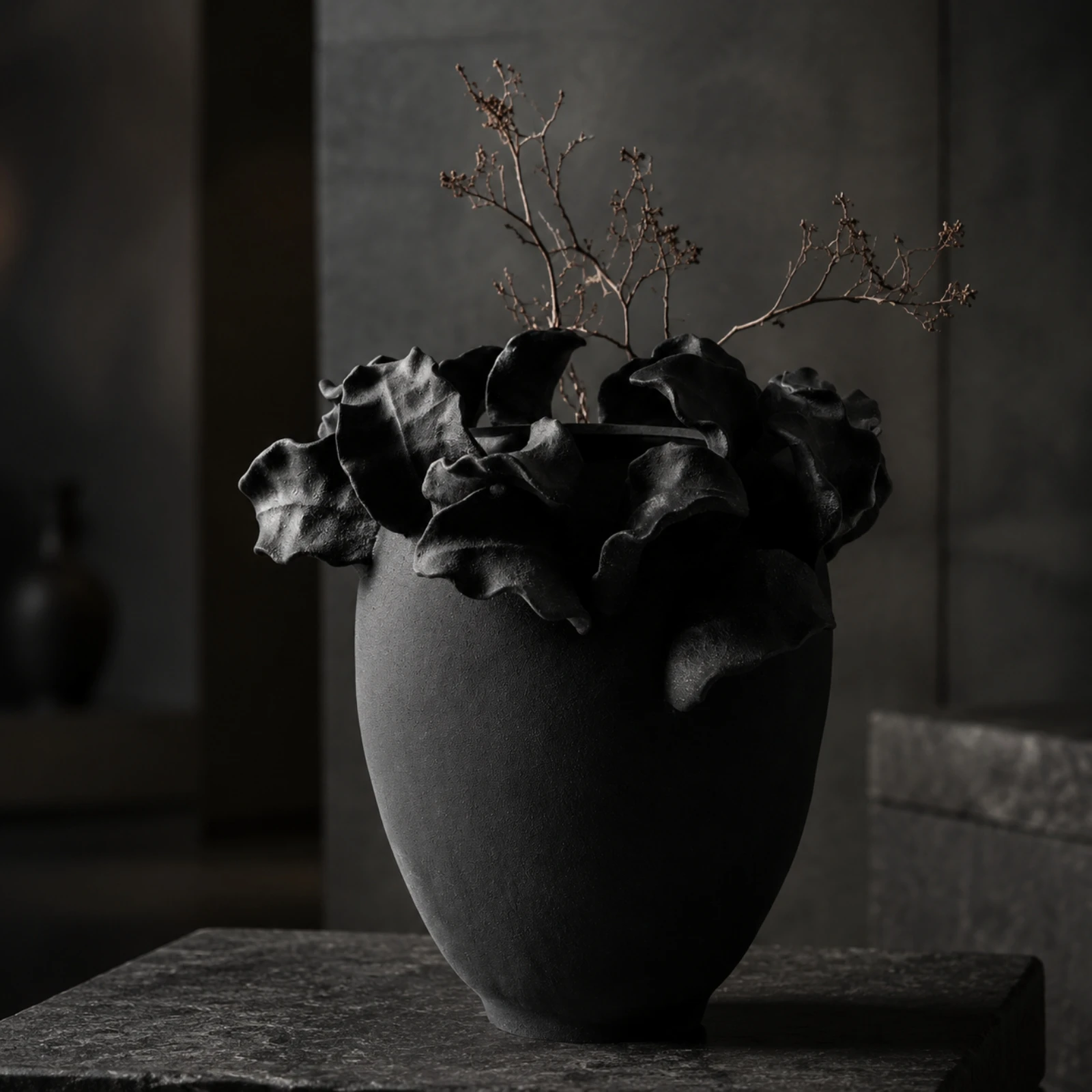 Vase with Ruffled Petal Rim Versatile Scalloped Rim Vase Textural Neutral for Contemporary Living Areas, Guesthouses