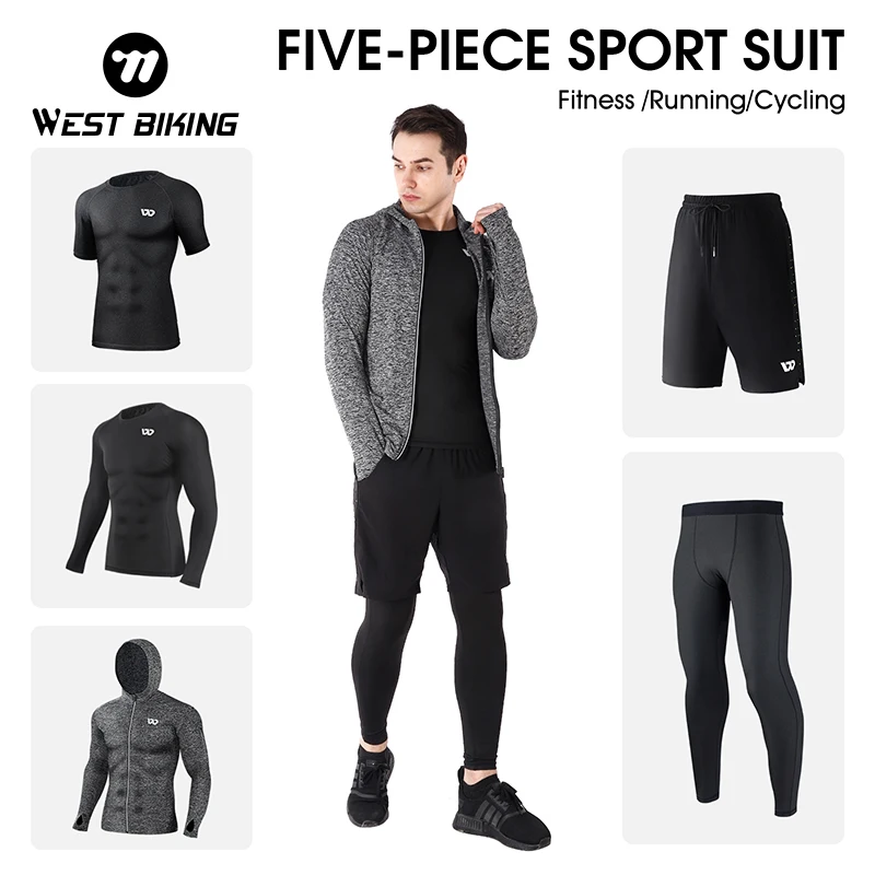 WEST BIKING Cycling Jersey Suit Men's Sports Shorts T-shirt Jacket Set Cycling Running Fitness Gym Workout Clothes Wear Suit