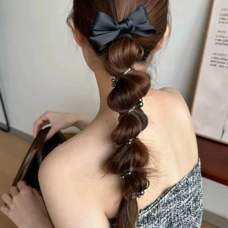 2025 novo bowknot grânulo linha de telefone laço de cabelo feminino bolha trança arma divina massa frita torções trança cabeça corda cavalinha