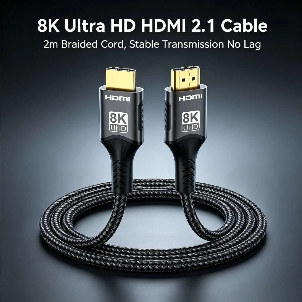 8K HDMI Cable 48Gbps 6.6FT/2M Ultra High Speed 2.1 HDMI Cable Braided Cord-4K@120Hz 8K@60Hz, DTS:X, HDCP 2.2 & 2.3, HDR 10 Compatible with DVD Player/PS5/HDTV/Blu-ray