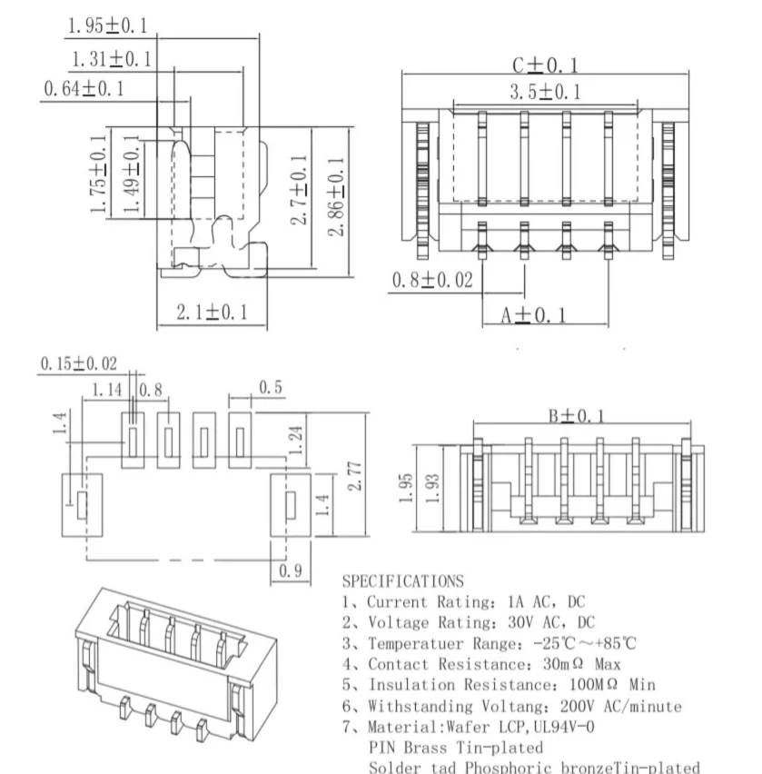 10PCS 0.8mm Pitch Connector SMD Horizontal Type Socket 2P 3P 4P 5P 6P 7P 8P 9P 10P 12P Replacement of JST IDC Receptacle