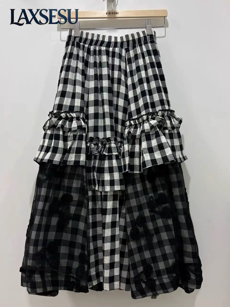 Japanese Style New Sweet High Waisted Women's Casual Skirts Plaid Embroidered Heavy-duty Vintage Elegant Midi Skirt Femme