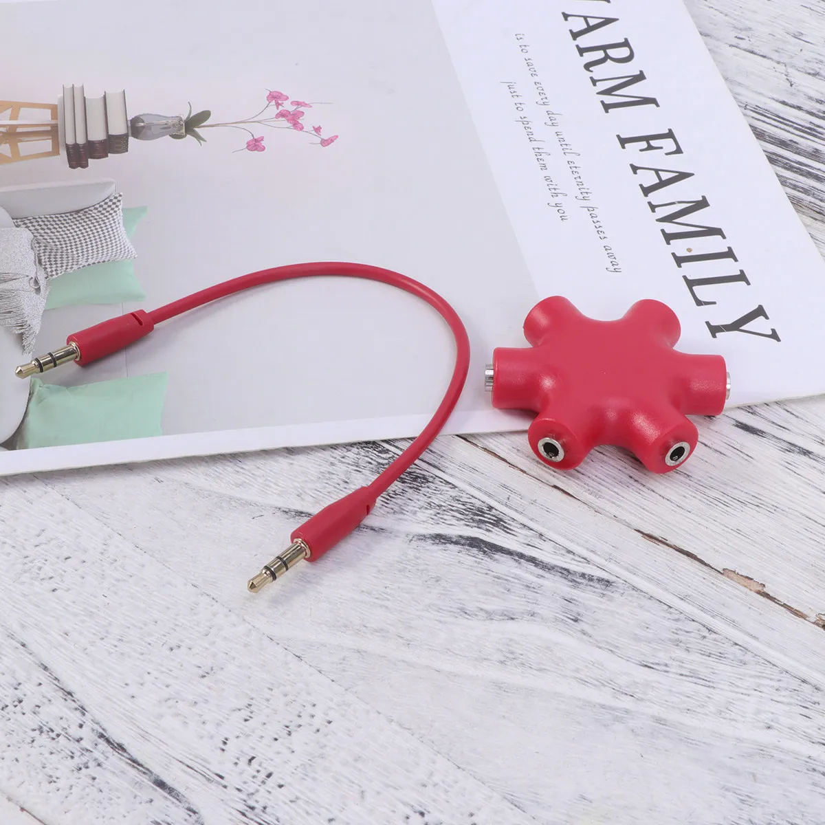 Headphone 5 Way 6 Port Female Audio Connector Adapter Black Hexangular Design For Phone Music Player Pc Included Signal