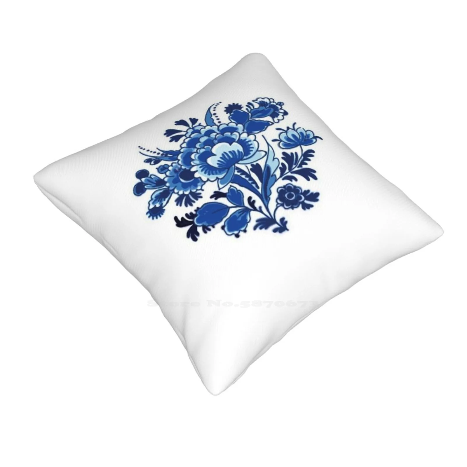 Delft Blue Throw Cushion Pillow Cover Delft Blue Dutch Netherlands Blue Flowers