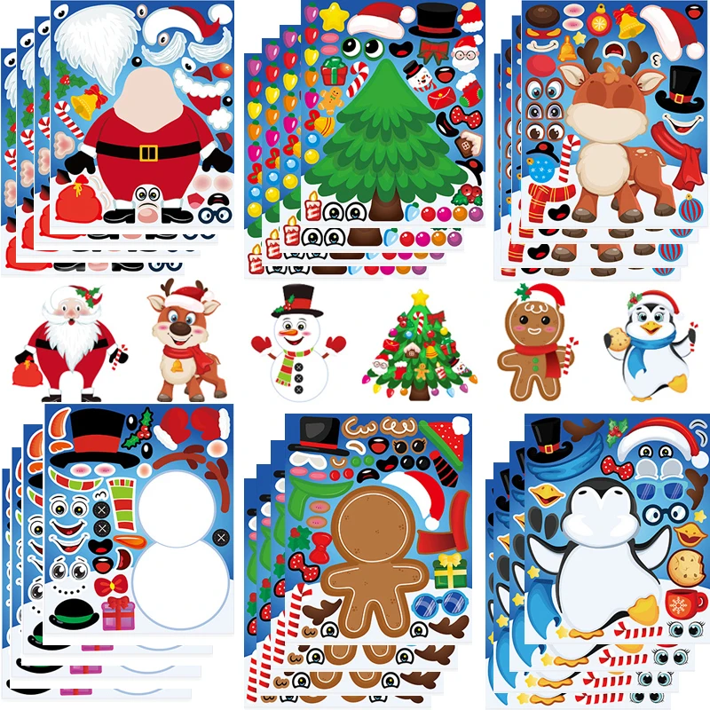 DIY Children Christmas Game Sticker Santa Claus Snowman Reindeer Make-a-Face Sticker Children Holiday Christmas Party Gift Toy