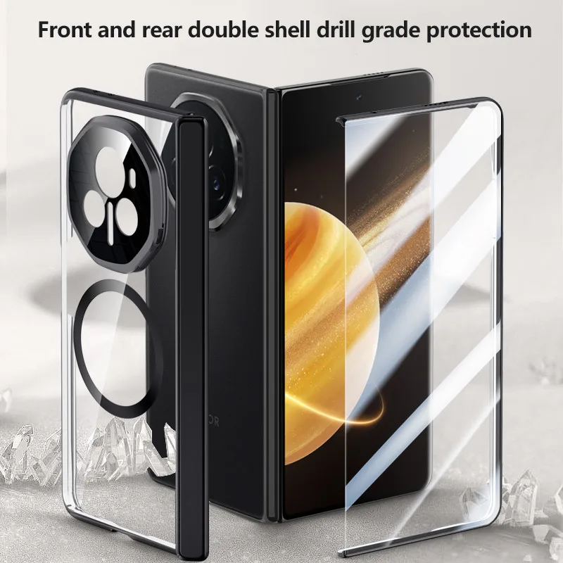 

Transparent Electroplated Case For Honor Magic V3 Vs3 With Tempered Film Folding Hinge Metal Lens Protective Cover