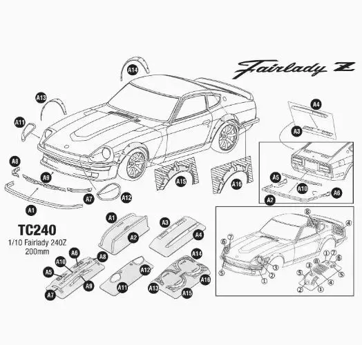 1/10 PC RC shell body Fairlady 240Z szeroki korpus 200mm szerokość klosz przezroczysta powłoka korpus do obracania Dirft mst yokomo hpi hsp