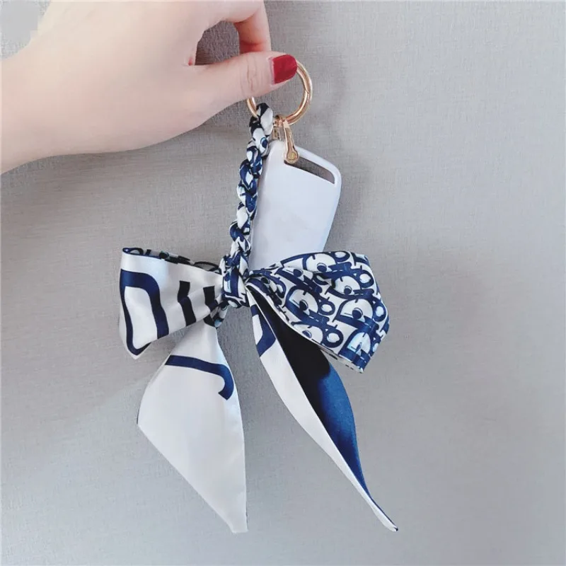 2024 New Cute Hanging Scarves Keychain Bag Bow Knot Key Chain Ring Holder for Friend Family Lover Keyring Luggage Pendant Gift