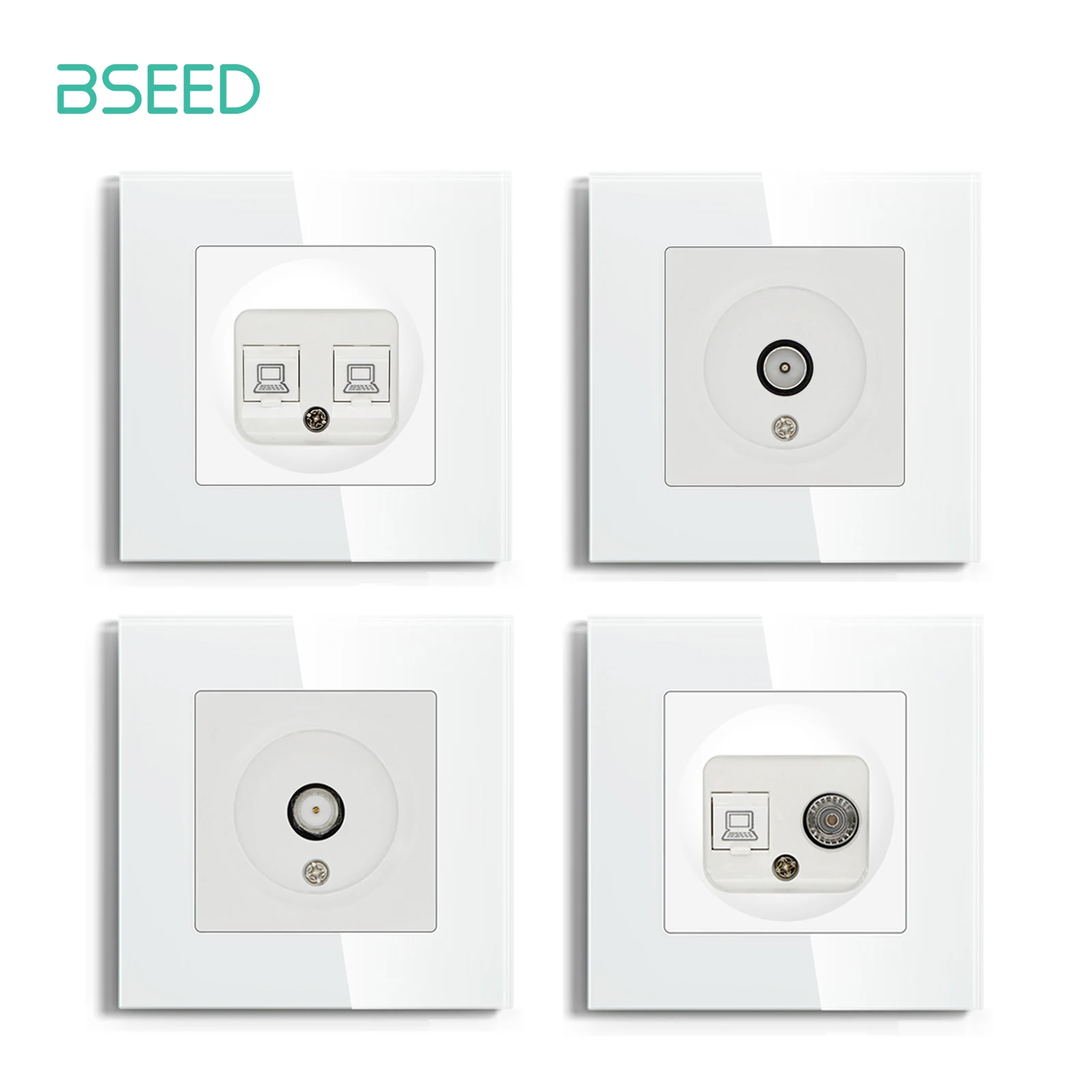 BSEED Wall Socket CAT6 RJ45 Internet Socket TV Satellite Wall Plug Telephone Interface Computer Outlet Glass Panel