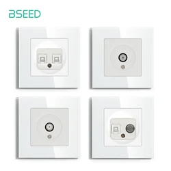 BSEED Wall Socket CAT6 RJ45 Internet Socket TV Satellite Wall Plug Telephone Interface Computer Outlet Glass Panel