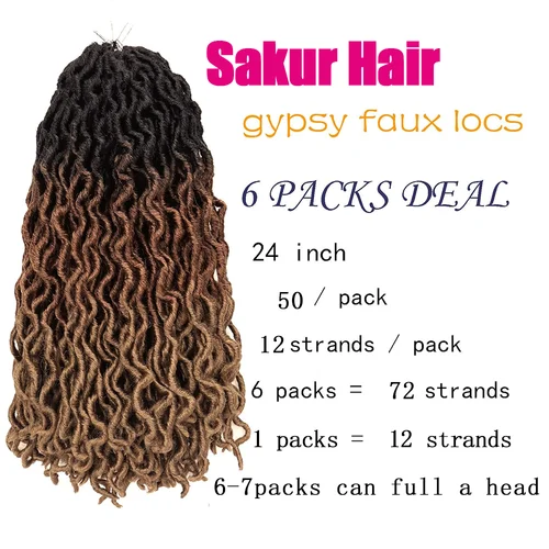 Imagen 2 del producto 18/24 pulgadas diosa Faux locs pelo de ganchillo 6 paquetes/lote suave gitanio Locs ondulado Crochet trenzas rastas 3 tonos rizado ondulado sintético