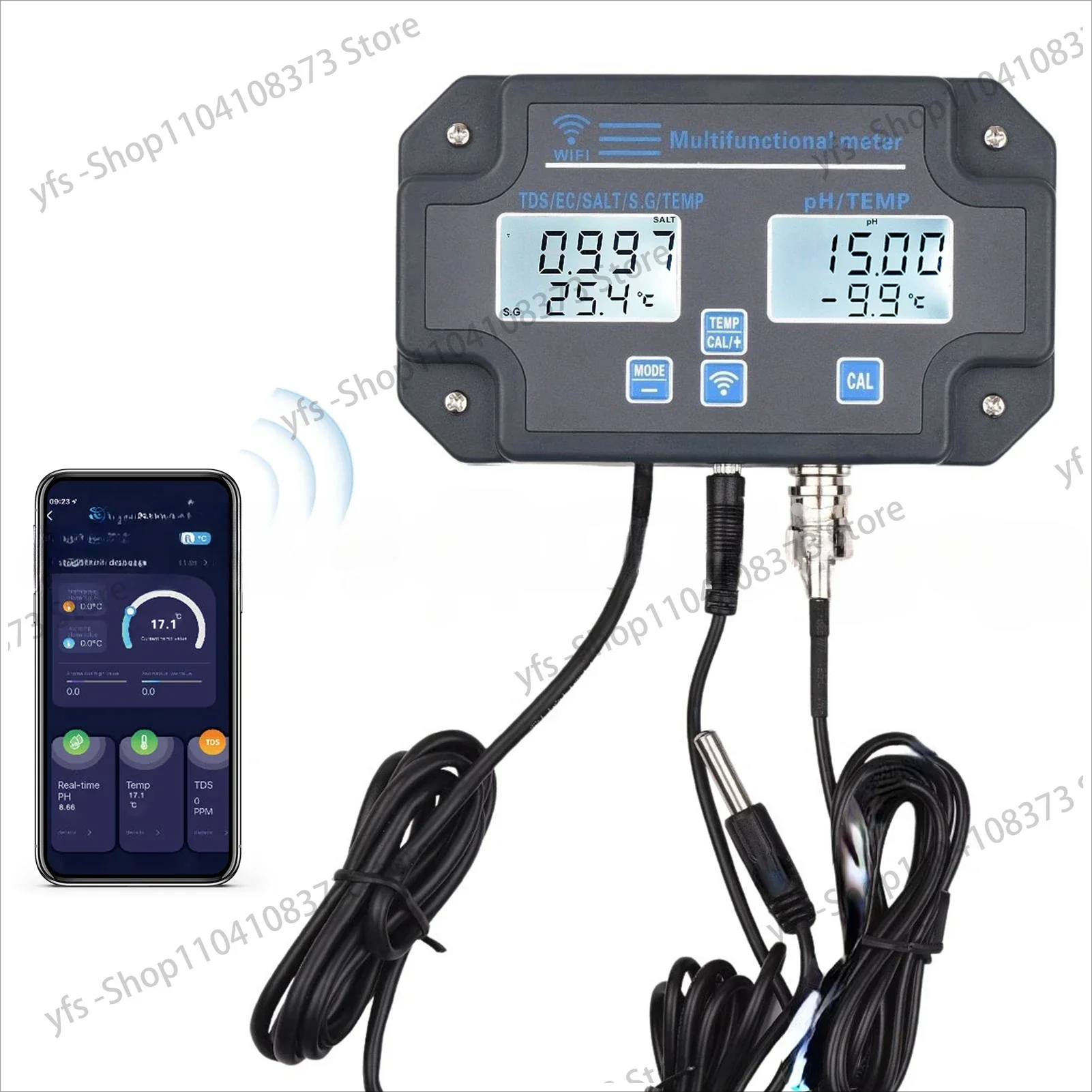 

6 in 1 WIFI Water Quality Tester PH/ EC/ TDS/ SALT/ S.G/ Temperature Monitoring Digital Water Analyzer for Aquarium Hydroponics