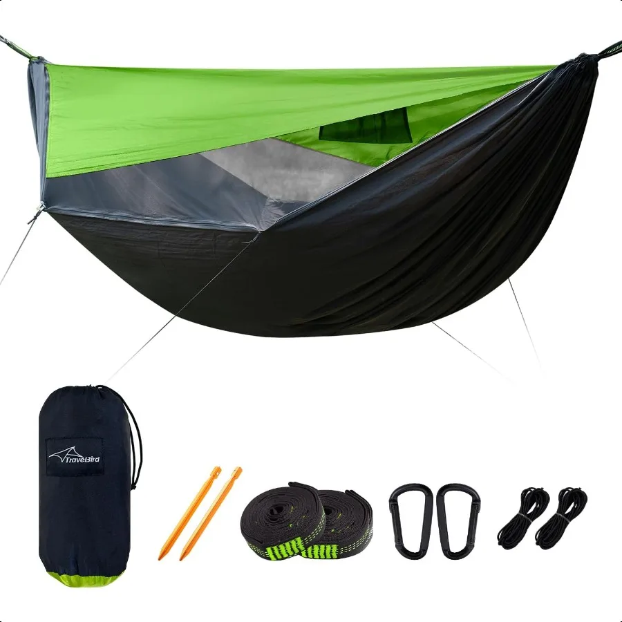 

Camping Hammock with Mosquito Net and Sunshade Backpacking Hammock with Ridge Rope Tree Straps Lightweight Portable Hammocks fo