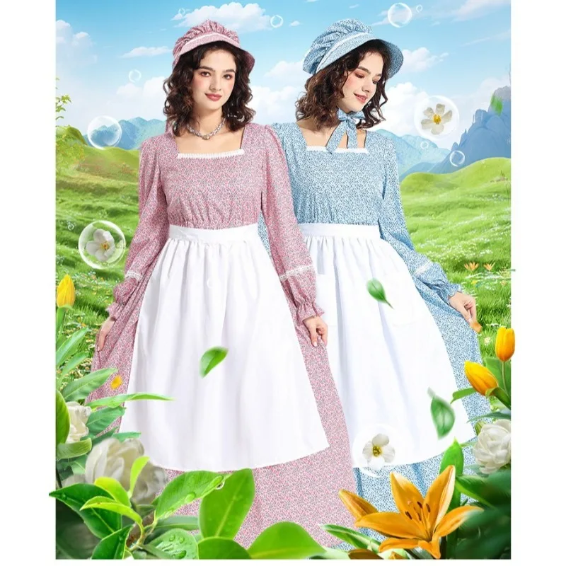 

Halloween Cosplay Costume Grassland Colonial Countryside Floral Dress Victorian Medieval Dresses Carnival Party Dancing Outfits
