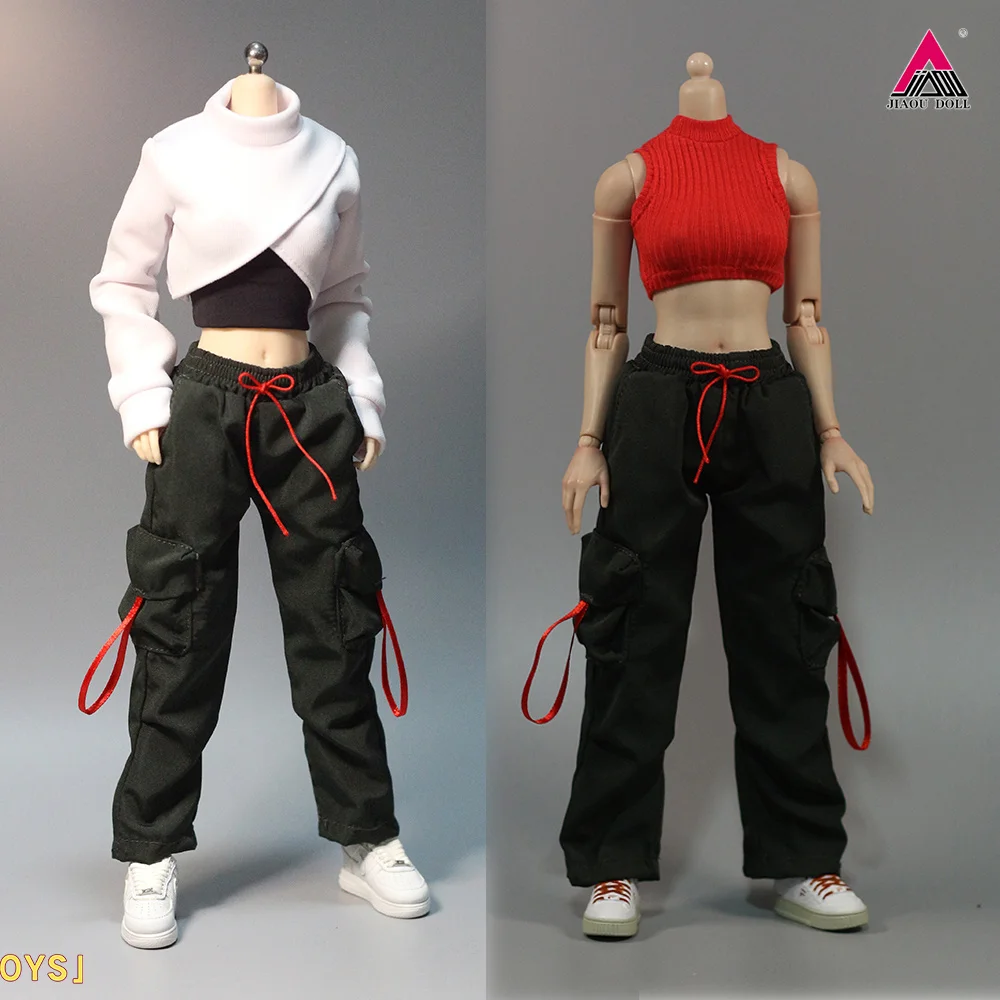 

DMTOYS DF084 DF068 1/6 Female Sleeveless Hot Girl Vest Work Pants Clothes Model Fit 12'' PH Soldier Action Figure Body Dolls