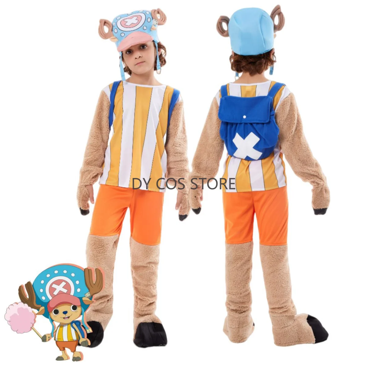 

Anime Tony Tony Chopper Cosplay Costume Kingdom of Drum Thousand Sunny Adult Plush Fur Uniform Knapsack Hat Suit
