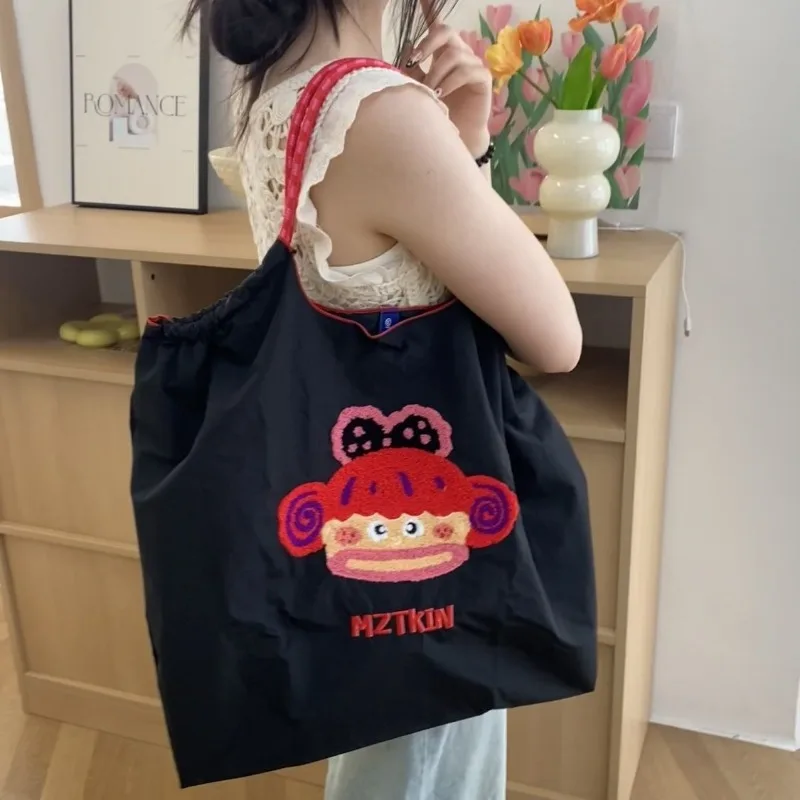 Kawaii Ball Chain Bratz Canvas Bag for Girls Cartoon Large Capacity Foldable Oxford Shoulder Embroidered Nylon Bag HalloweenGift