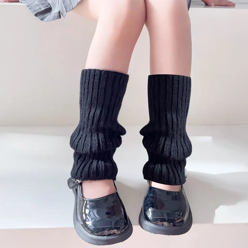 Autumn Solid Color Leg Warmers Middle Tube Socks Knitted Y2K Lolita Style Mid-Calf Socks for Children Girl