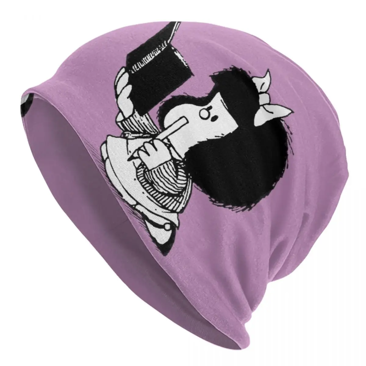 Custom Mafalda With Notebook Skullies Beanies Caps  Winter Warm Knit Hat  Adult Quino Comic Cartoon Bonnet Hats Outdoor Ski Cap