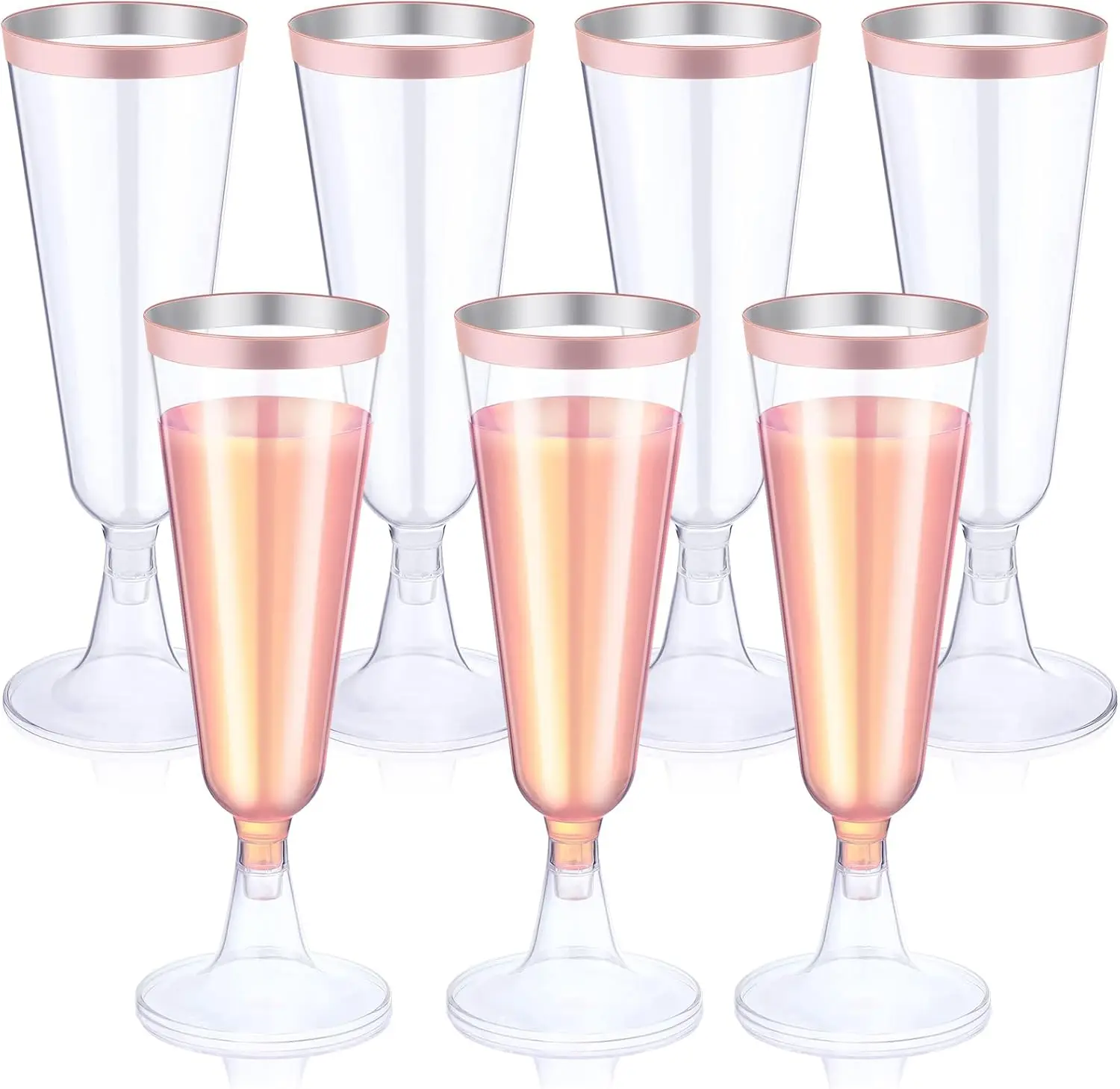 

50 упаковок пластиковых флейт для шампанского из розового золота, прозрачные одноразовые стаканы для тостов на 5,5 унций для свадебной вечеринки, элегантный коктейль Vino Cu