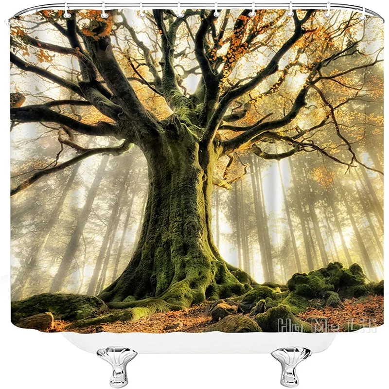 Nature Tree Retro Large In Foggy Forest Landscape Bathroom By Ho Me Lili Shower Curtain Waterproof Polyester Cloth With Hooks