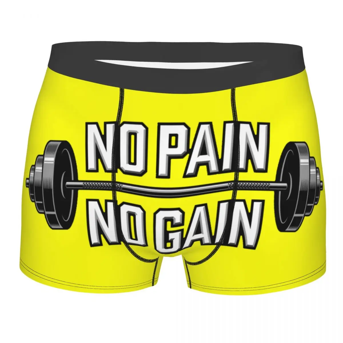 Custom No Pain No Gain Gym Motivational Quote Underwear Men Breathable Bodybuilding Workout Boxer Briefs Shorts Panties Soft