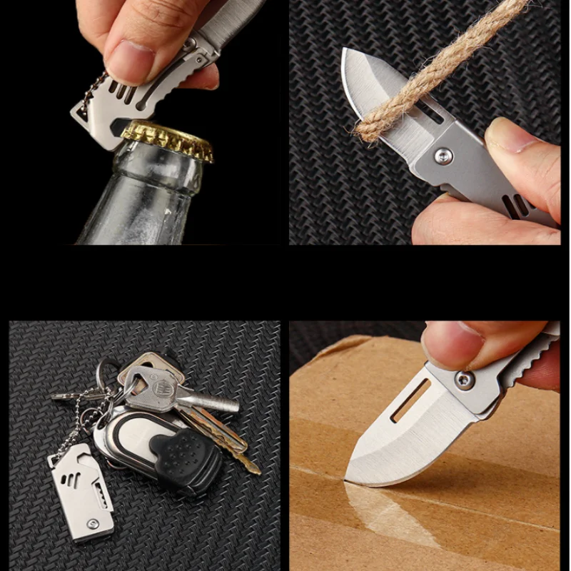 Mini Outdoor Folding Knife D2 Steel Portable Bottle Opener Sharp Cutting Tool Hanger High Hardness Knife Camping Survival Tool