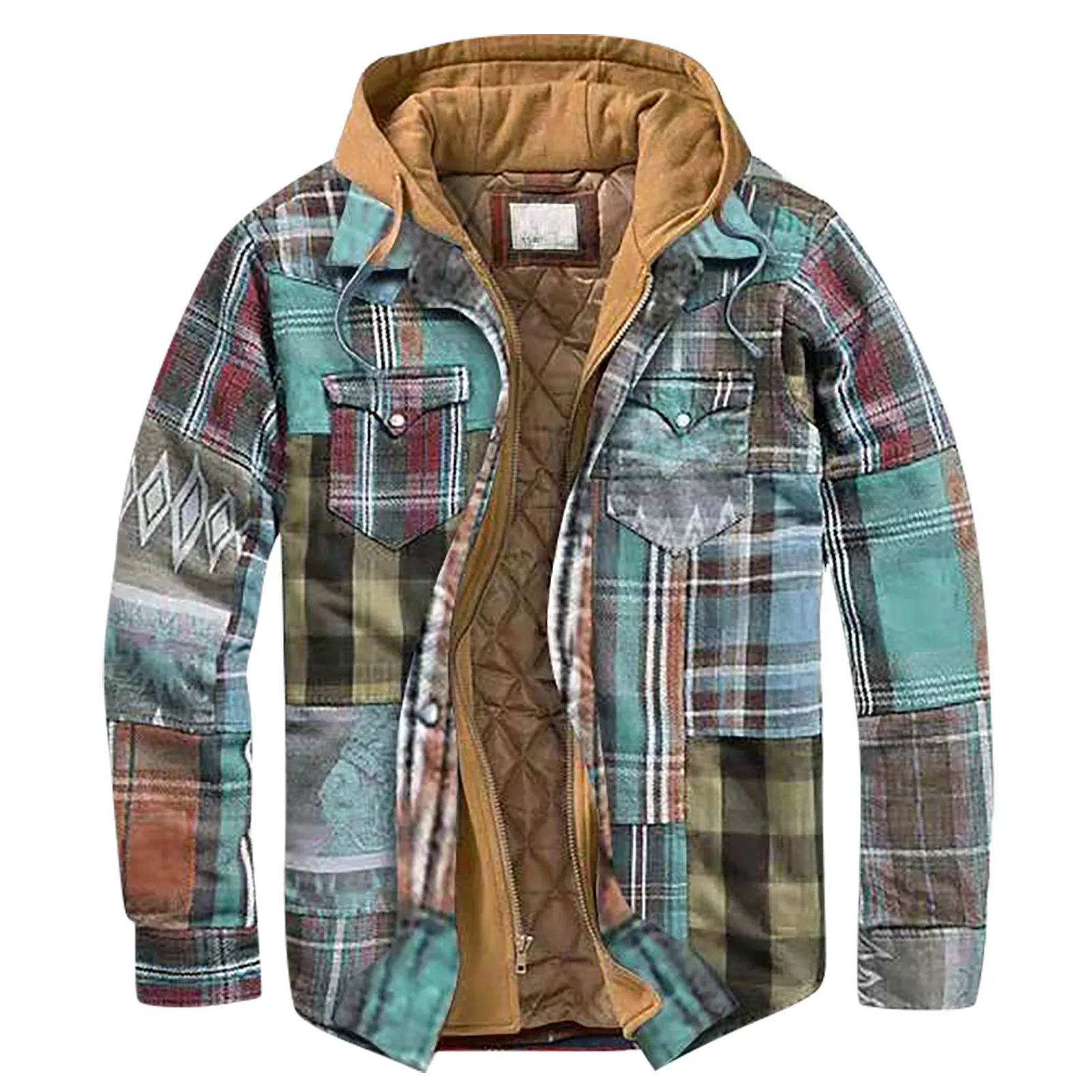 Men\'s coat Quilted Lined Button Down Plaid Shirt Keep Warm Thin Jacket With Hood autumn winter casual outerwear ropa hombre