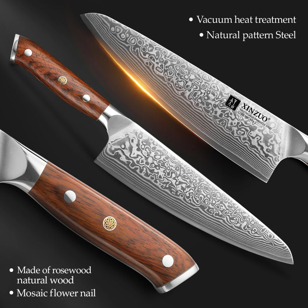 XINZUO 8.5\'\' Inch Chef Knife Damascus Steel Kitchen Professional Japanese Style Meat Cleaver Gyuto Knife with Rosewood Handle