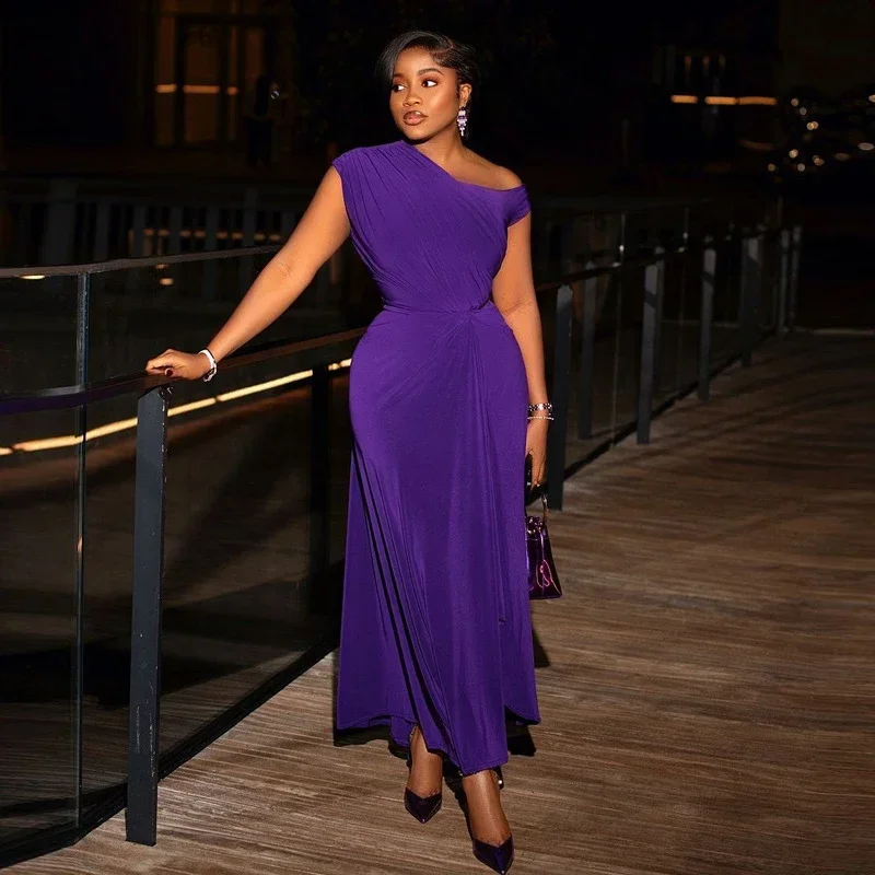 Afrikanische Mode Einfarbig Enges One-Shoulder Langes Kleid Ärmelloses Splite Big Saum Kleid Sexy Nacht Party Lila Kleid