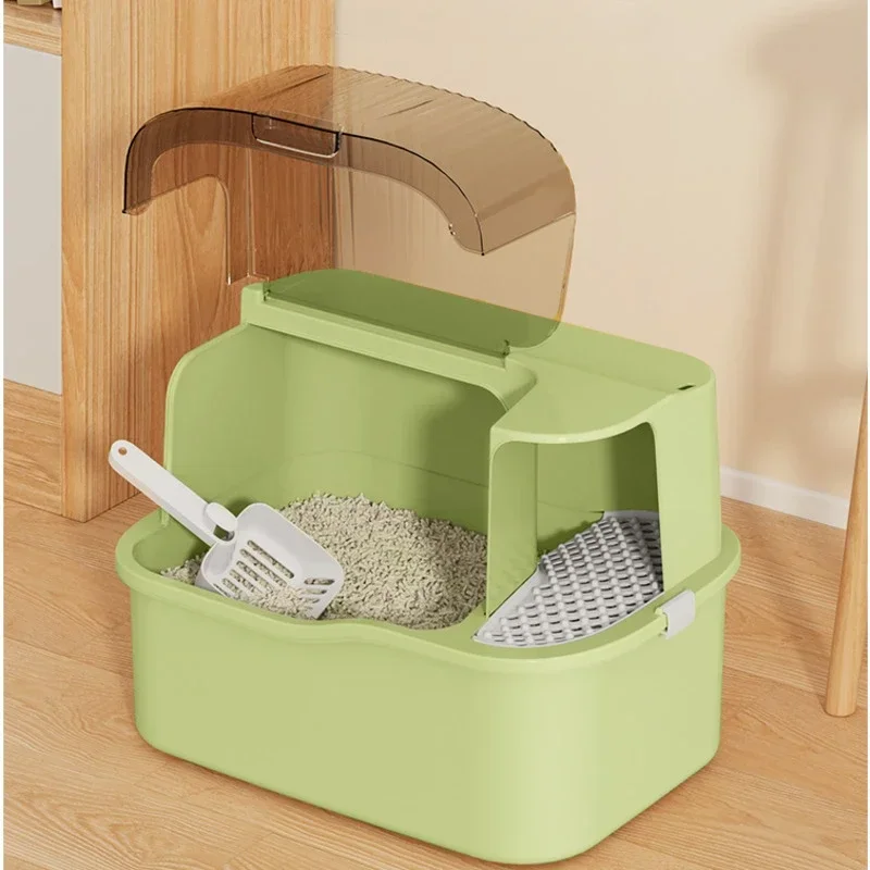 Fully Enclosed Cat Litter Box Large Corridor Design with 2-Layer Flip Toilet Safety Materials for Cats Odor-Resistant Pet Tray