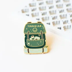 Traveler's Backpack Enamel Pin Travel Metal Badge Camping Lapel Pins Gifts for Traveler Brooch  Jewelry Accessory