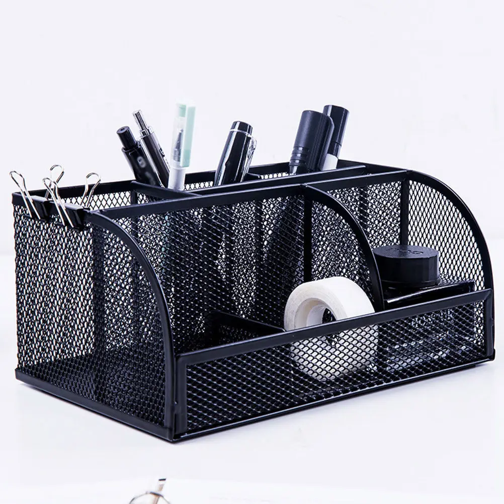 combination-pen-holder-multifunctional-metal-mesh-storage-box-desktop-pen-container-creative-decoration-student-gifts-black